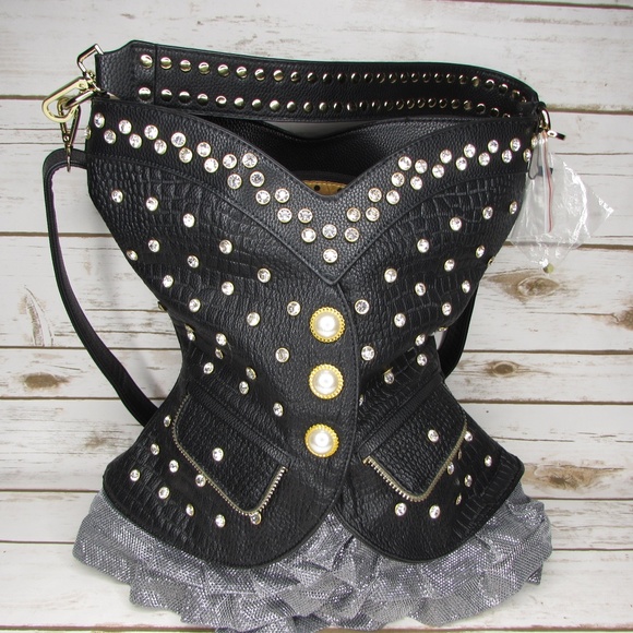Handbags - Jeweled Corset Bustier Faux Leather Convertible